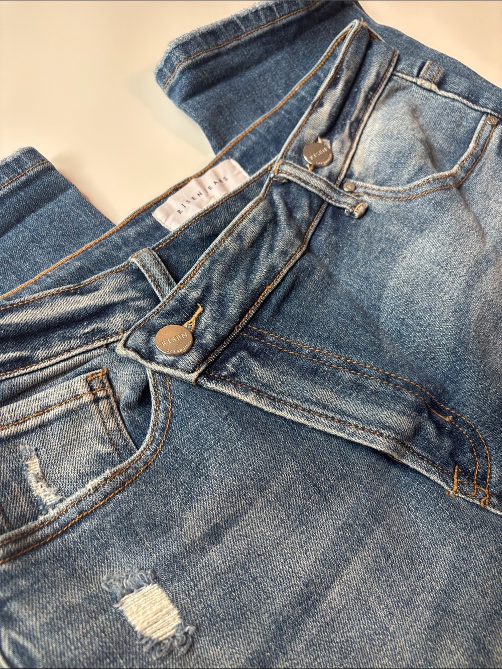Women’s straight Distressed Blue Jeans - Picture 2 of 2